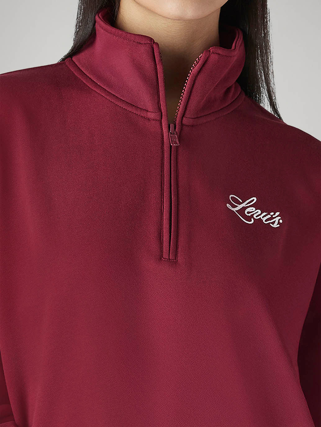 Women's Solid Maroon Mock Neck Sweatshirt - 20 View