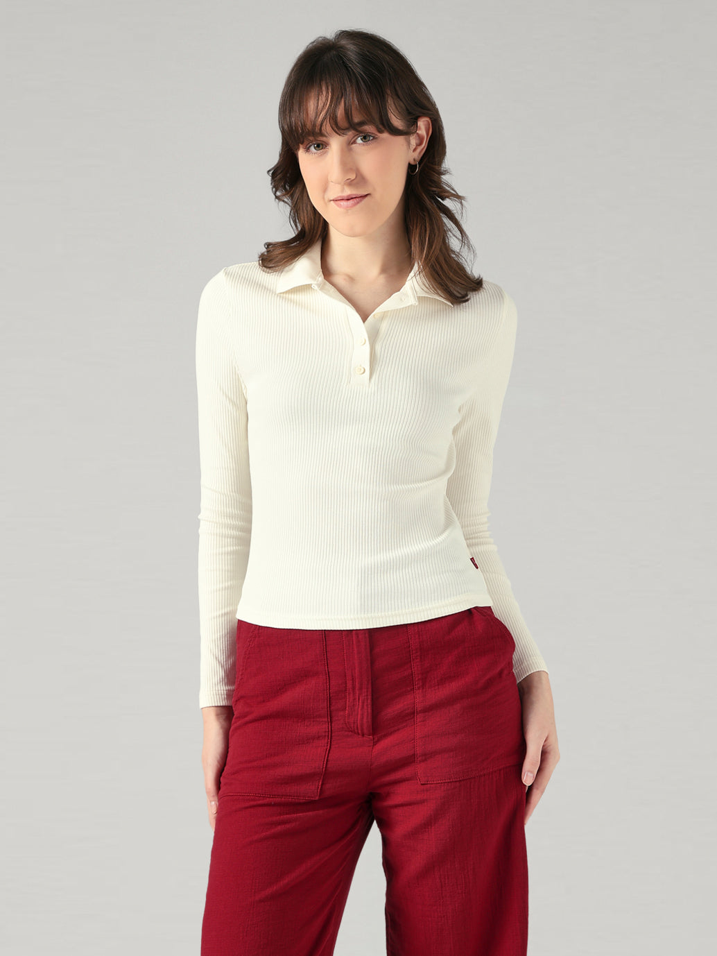 Women's Solid Slim Fit Ribbed Top - Front View