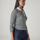 Women's Striped Black Slim Fit Ribbed T-shirt - Side View