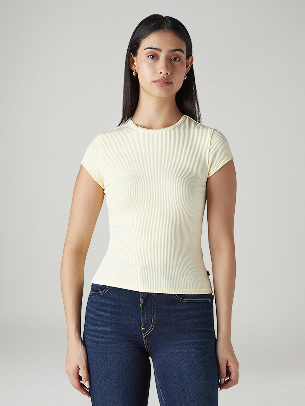Women's Solid Slim Fit Ribbed Top - Front View