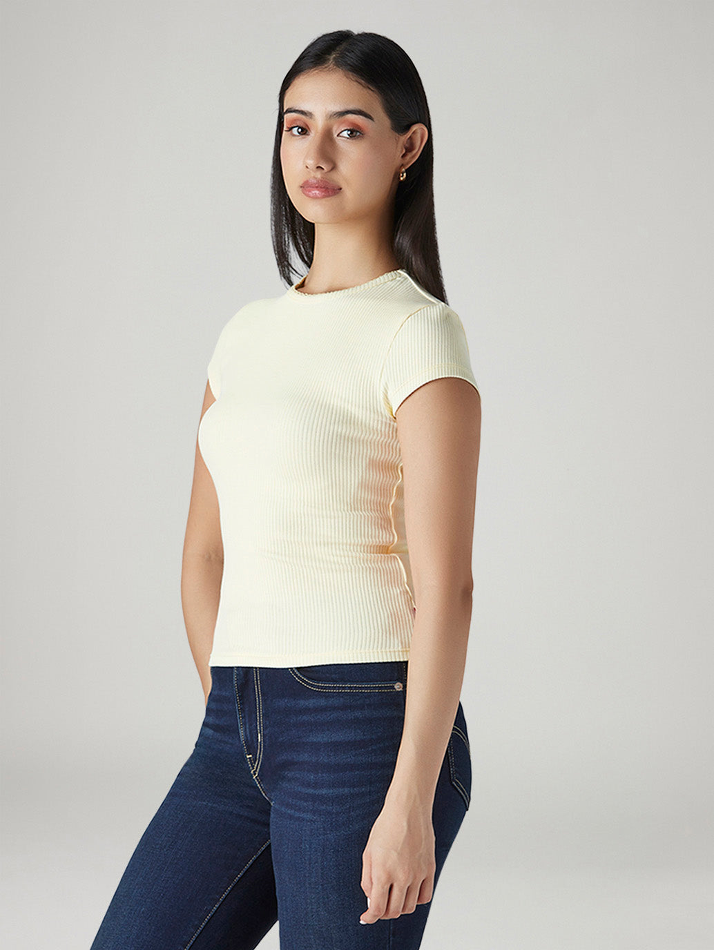 Women's Solid Slim Fit Ribbed Top - Side View