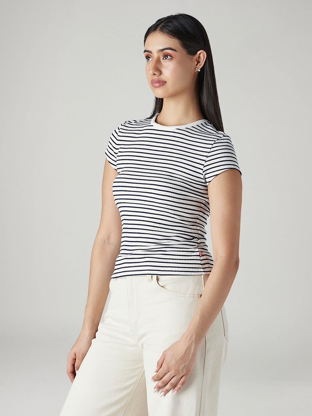 Women's Striped Slim Fit Ribbed Top - Side View