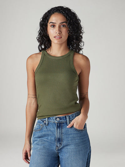 levi's Women's Solid Olive Racer Back Ribbed Top-picture-19