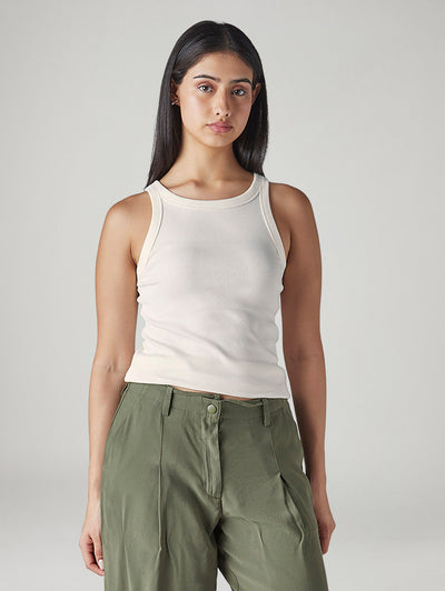 levi's Women's Solid Off White Racer Back Ribbed Top-picture-19