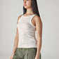 Women's Solid Off White Racer Back Ribbed Top - Side View