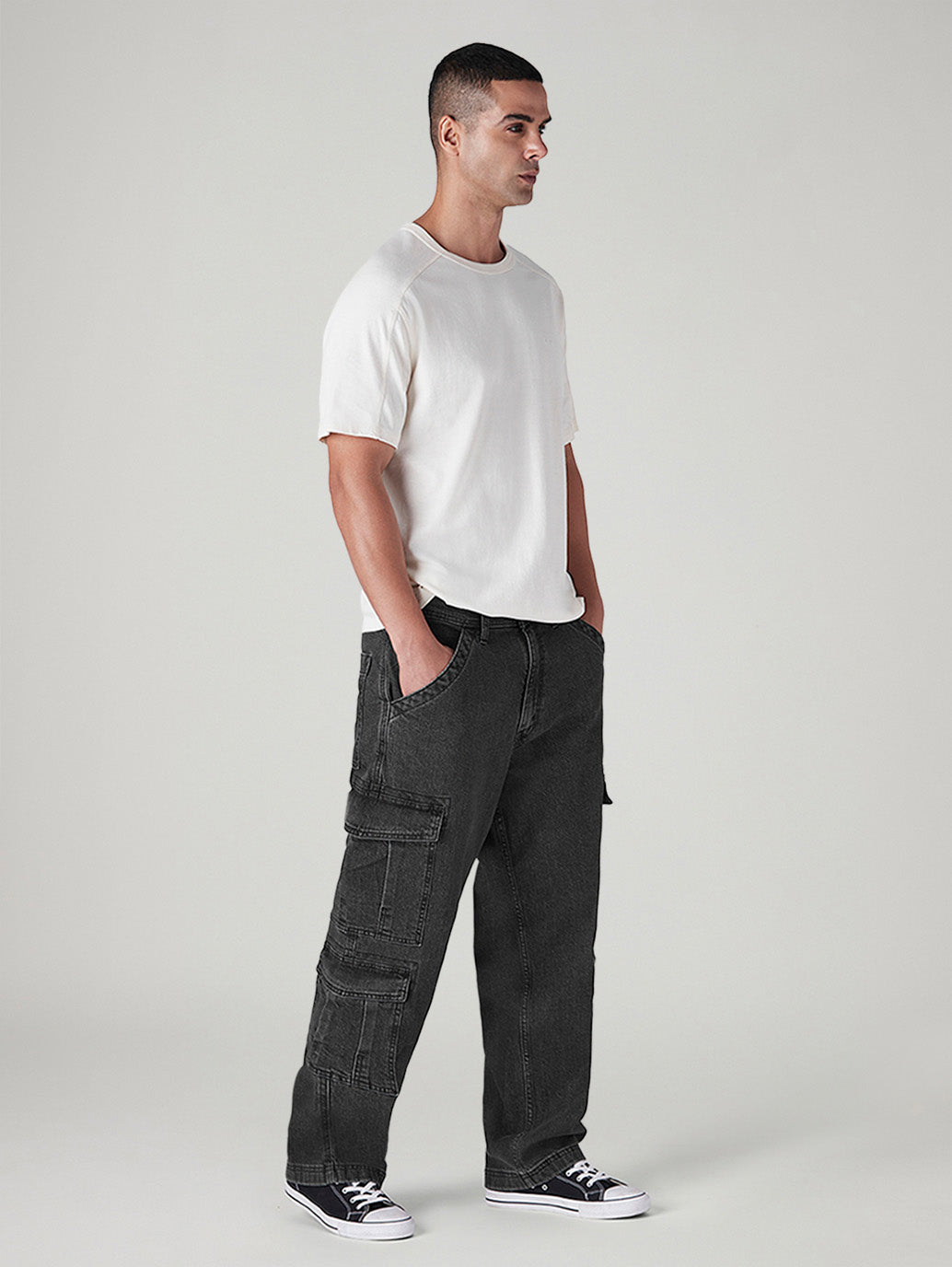 Men's 568 Charcoal Grey Loose Fit Mid Rise Cargos