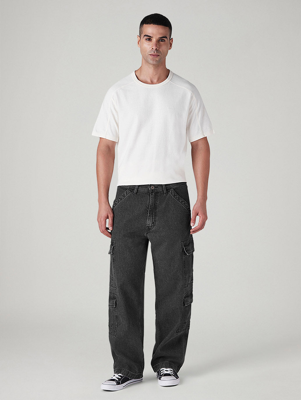 Men's 568 Charcoal Grey Loose Fit Mid Rise Cargos - 20 View