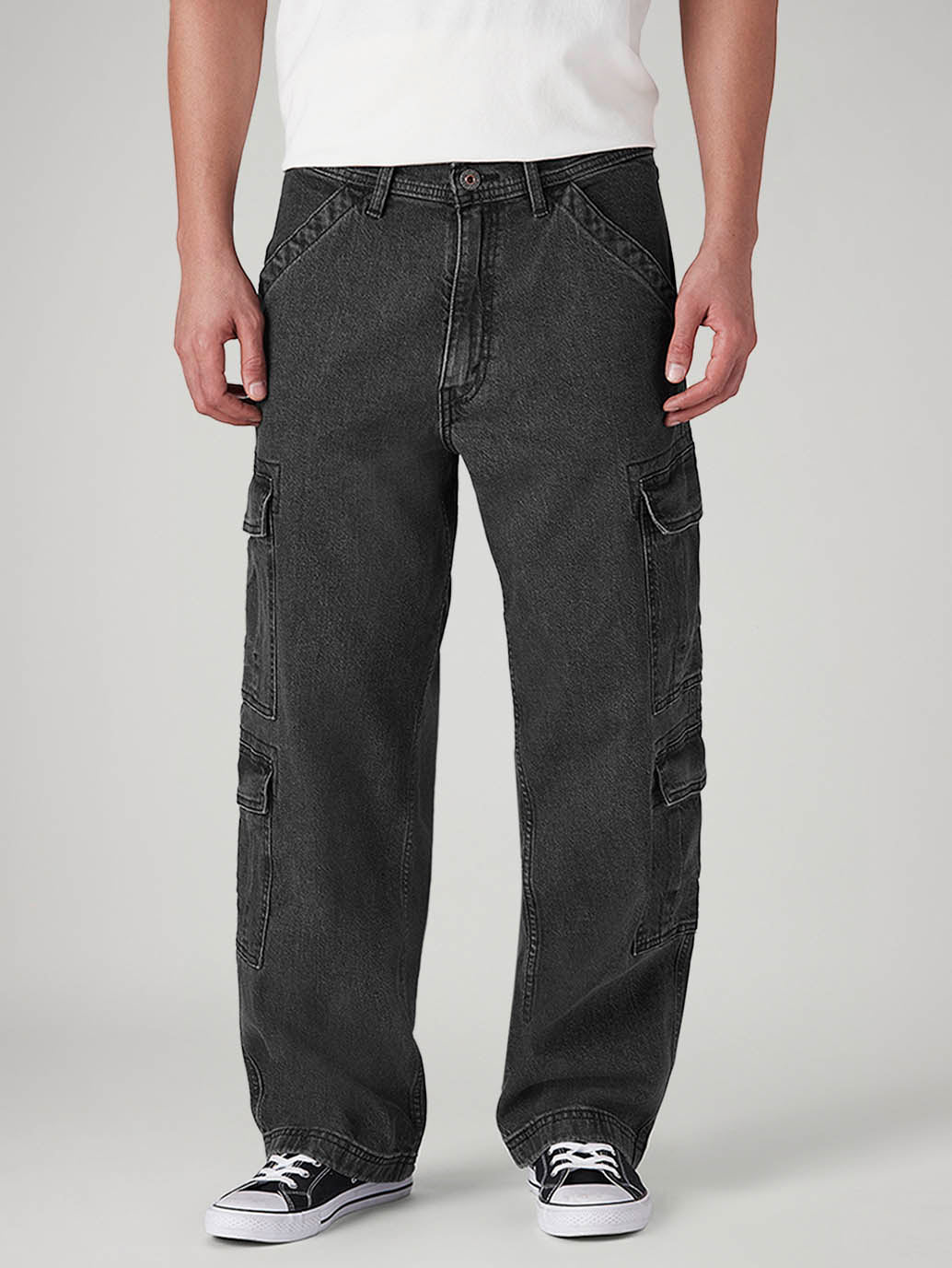 Men's 568 Charcoal Grey Loose Fit Mid Rise Cargos - 20 View