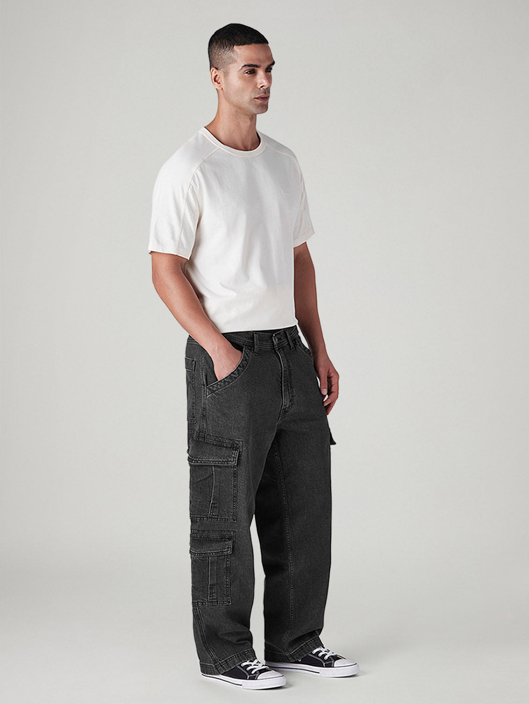 Men's 568 Charcoal Grey Loose Fit Mid Rise Cargos - 20 View