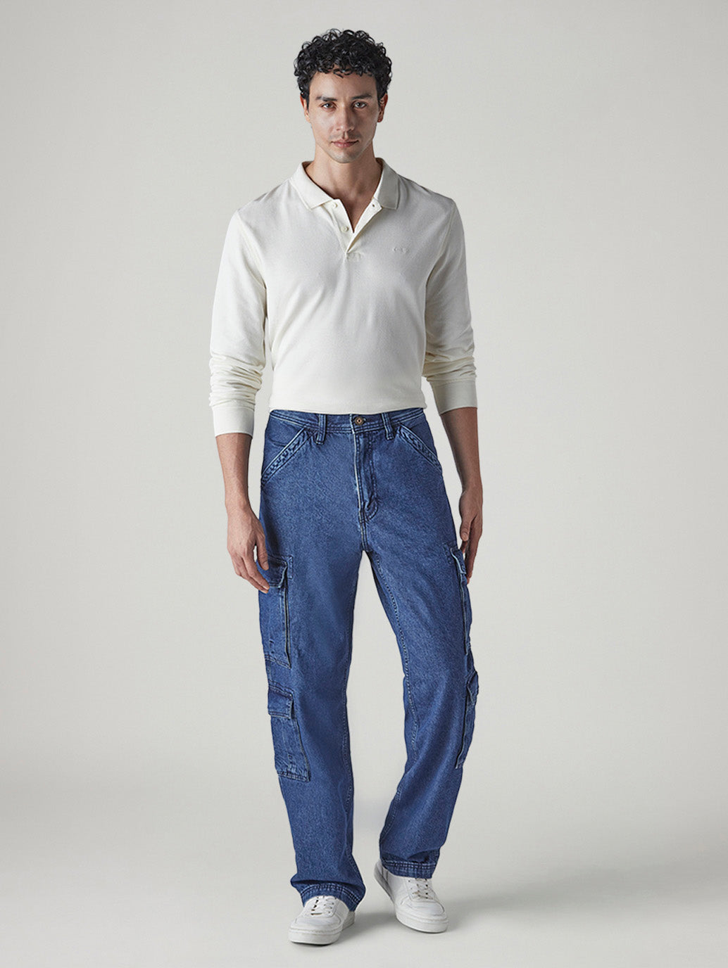 Men's 568 Blue Loose Fit Mid Rise Cargos - Front View