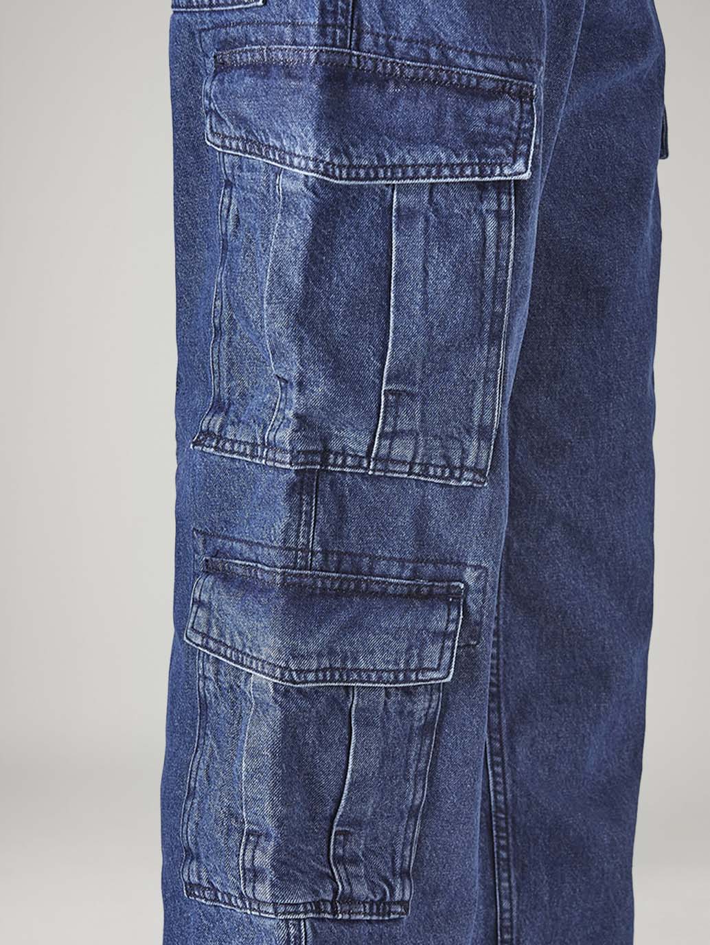 Men's 568 Blue Loose Fit Mid Rise Cargos - Detail View