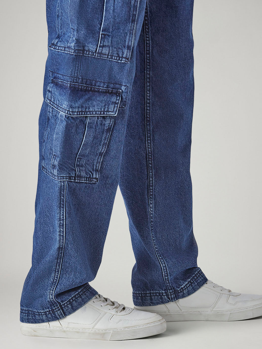 Men's 568 Blue Loose Fit Mid Rise Cargos - Detail View