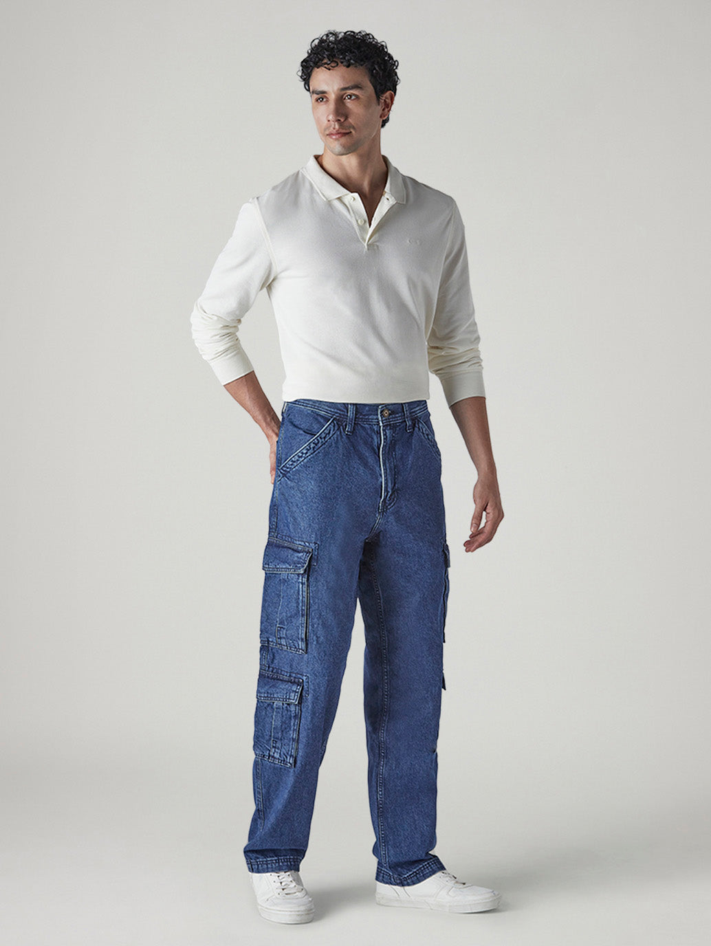Men's 568 Blue Loose Fit Mid Rise Cargos