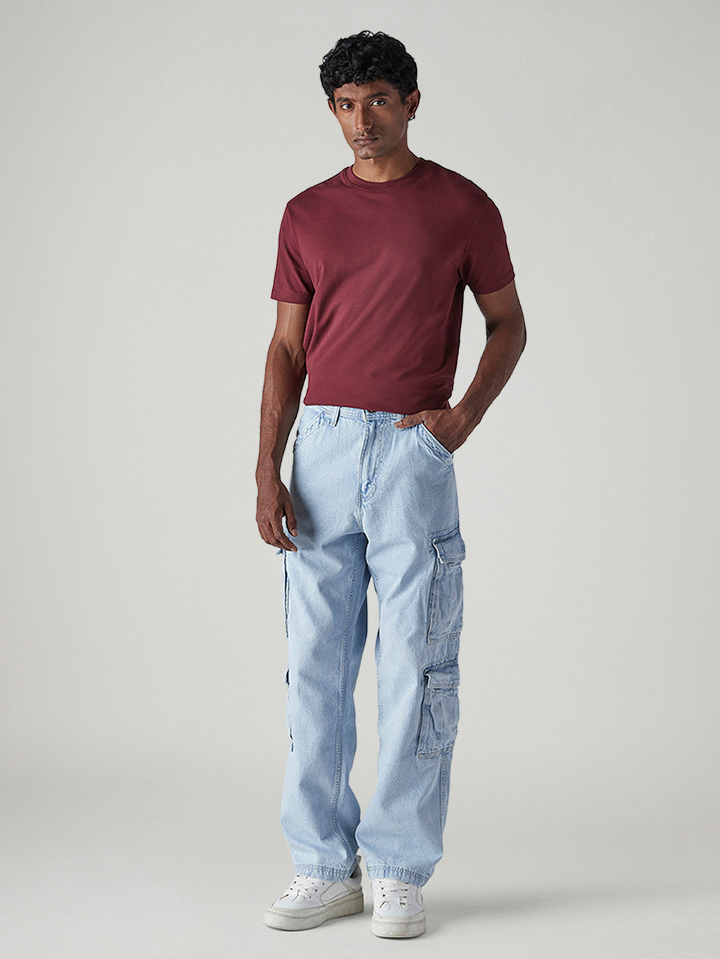 Men's 568 Light Blue Loose Fit Mid Rise Cargos