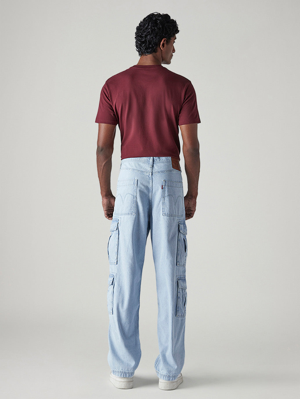 Men's 568 Light Blue Loose Fit Mid Rise Cargos - Back View