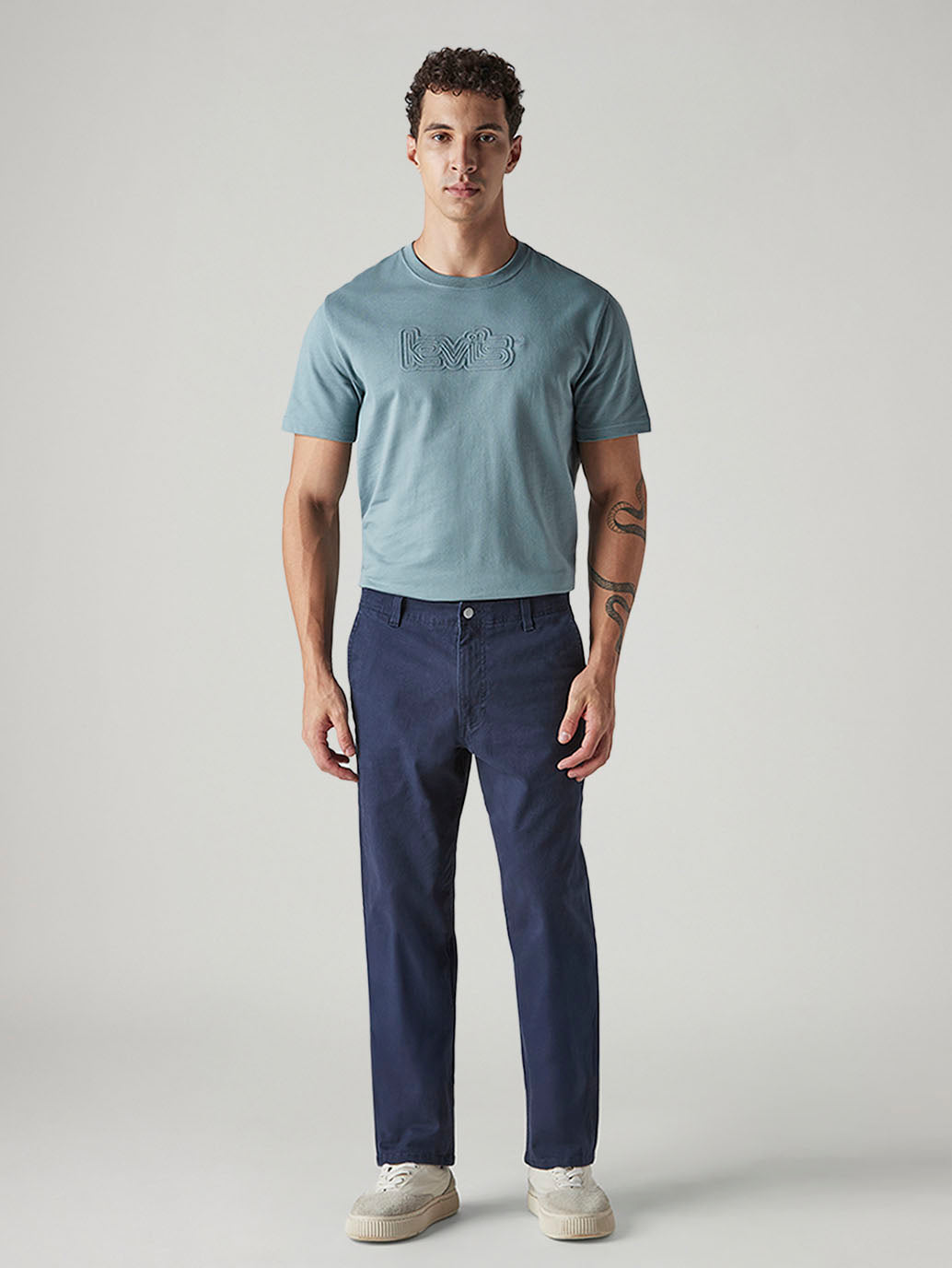 Men's Navy Authentic Relaxed Fit Mid Rise Chinos - Styleshot View