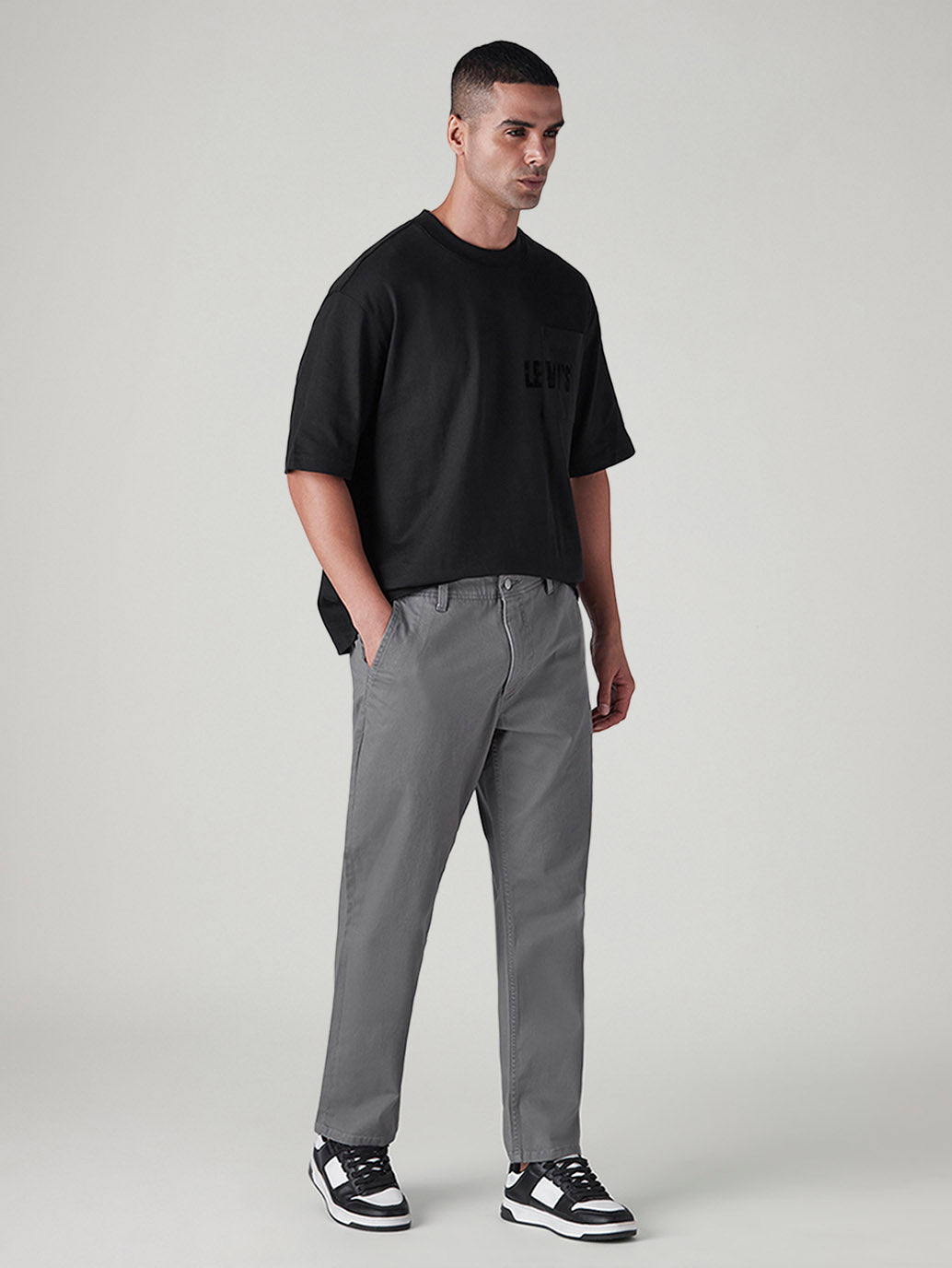 Men's Grey Authentic Relaxed Fit Mid Rise Chinos