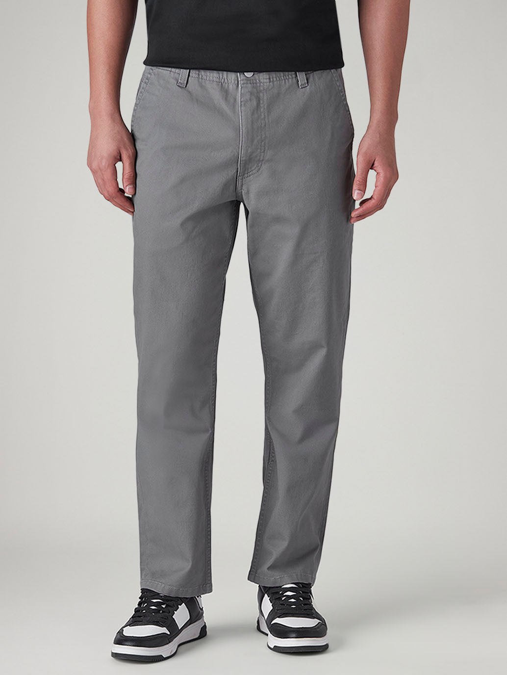 Men's Grey Authentic Relaxed Fit Mid Rise Chinos - Front View