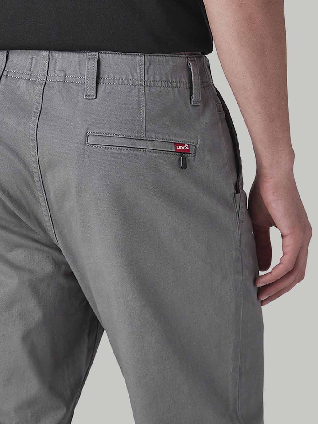Men's Grey Authentic Relaxed Fit Mid Rise Chinos - Detail View