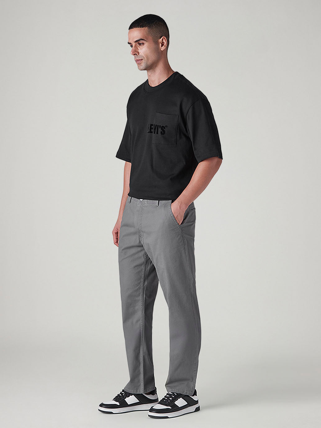 Men's Grey Authentic Relaxed Fit Mid Rise Chinos - Side View