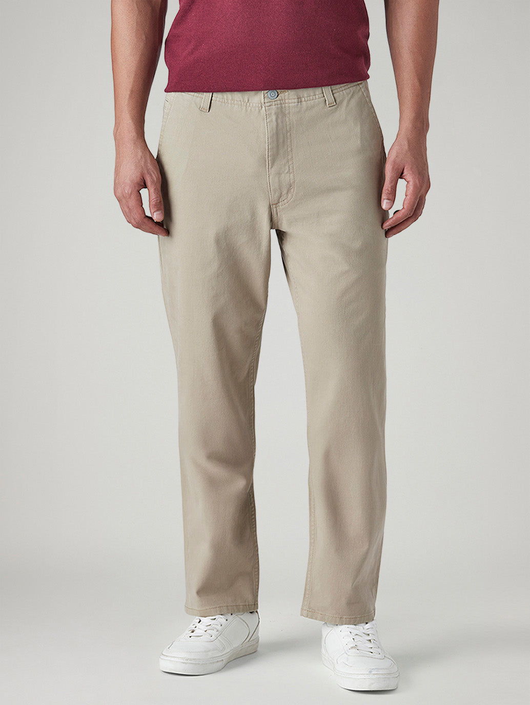 Men's Authentic Relaxed Straight Fit Mid Rise Hyper Stretch Chinos - Front View