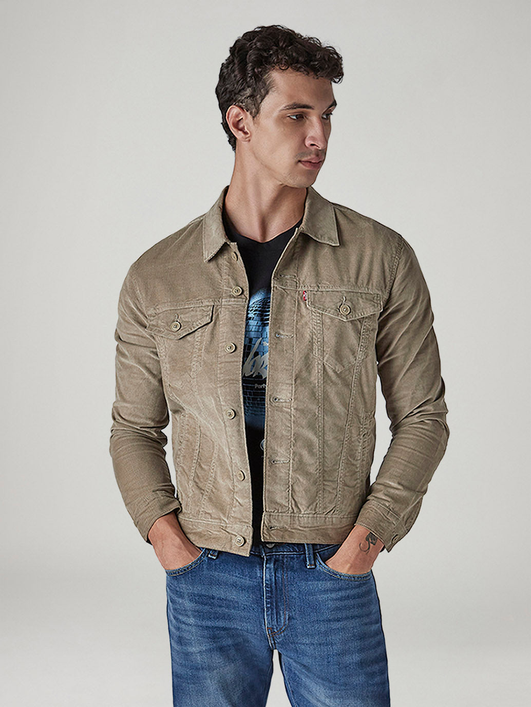 Men's Solid Regular Fit Corduroy Denim Jacket