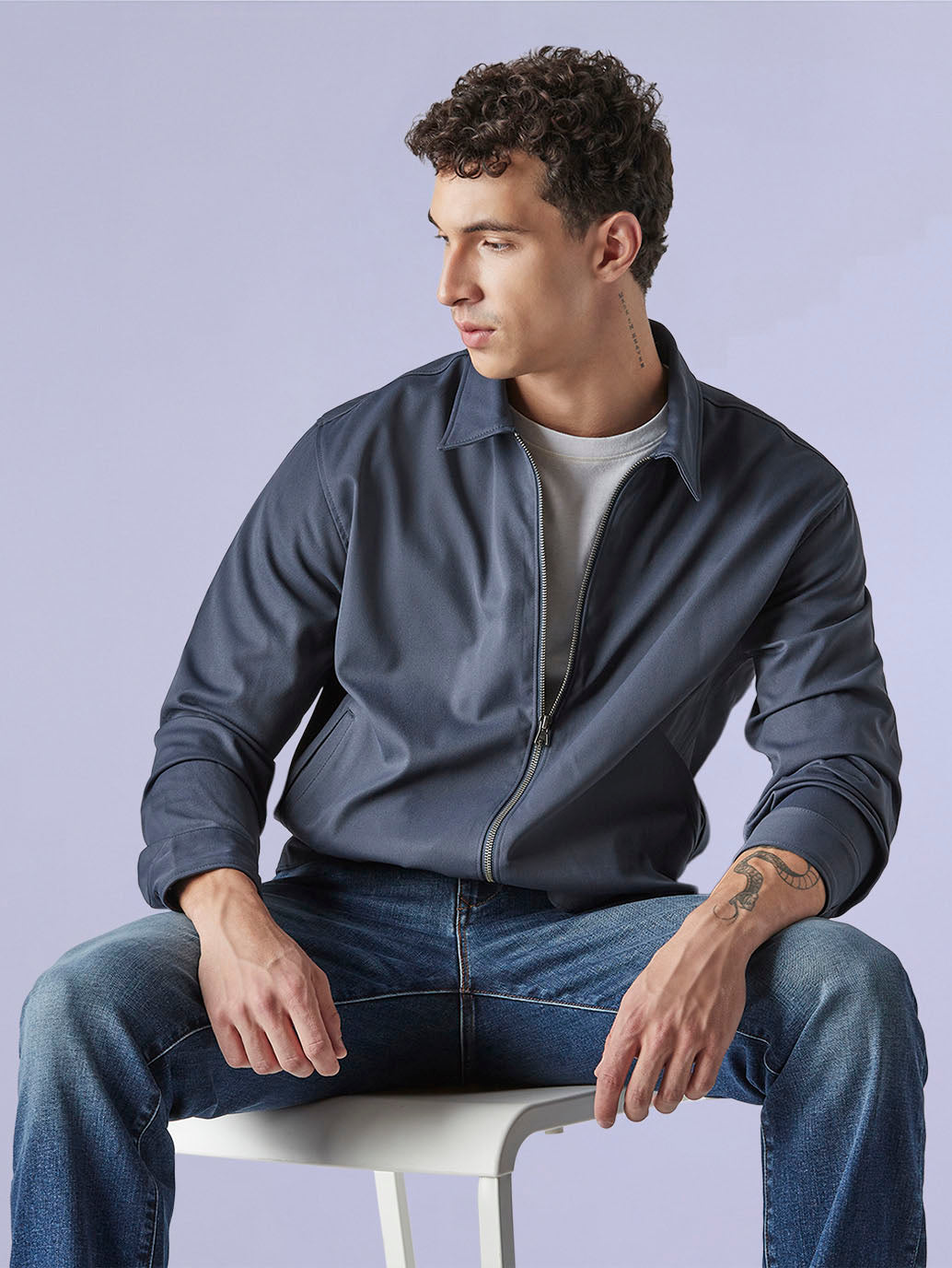 Men's Solid Regular Fit Redloop Denim Tech Jacket