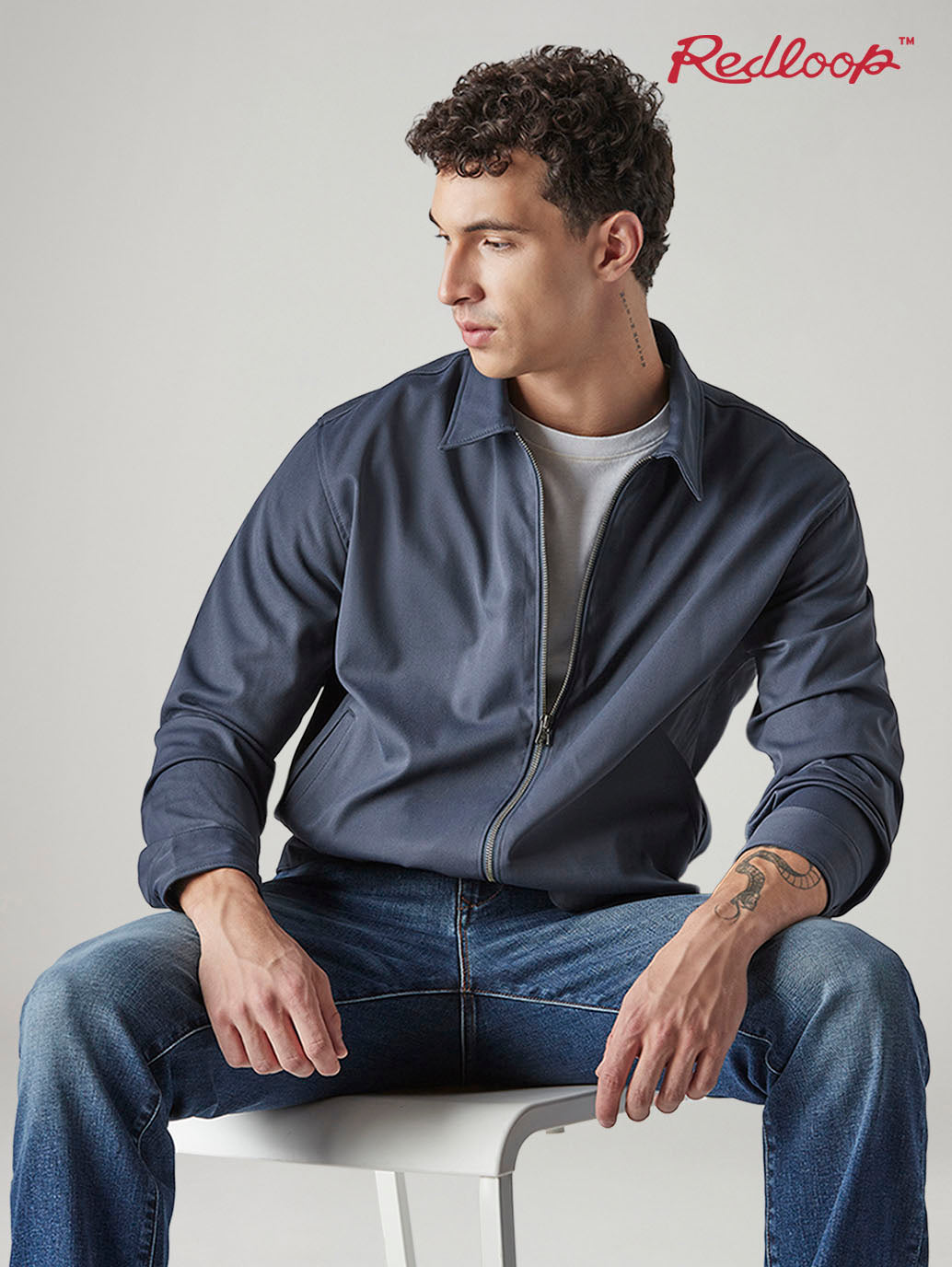 Men's Solid Regular Fit Redloop Denim Tech Jacket