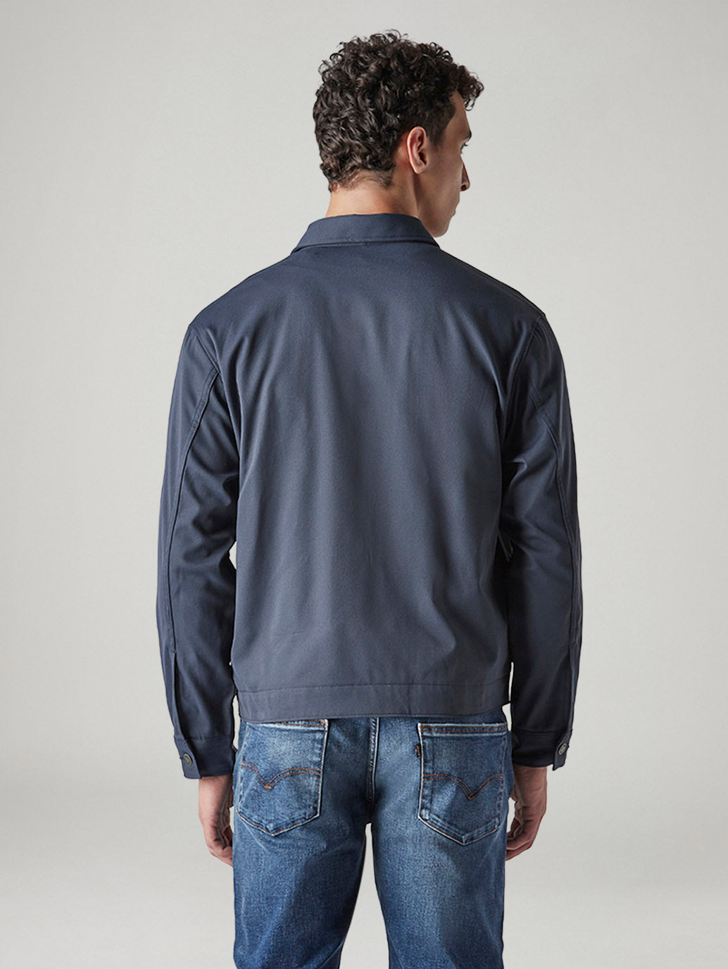 Men's Solid Regular Fit Redloop Denim Tech Jacket - Back View
