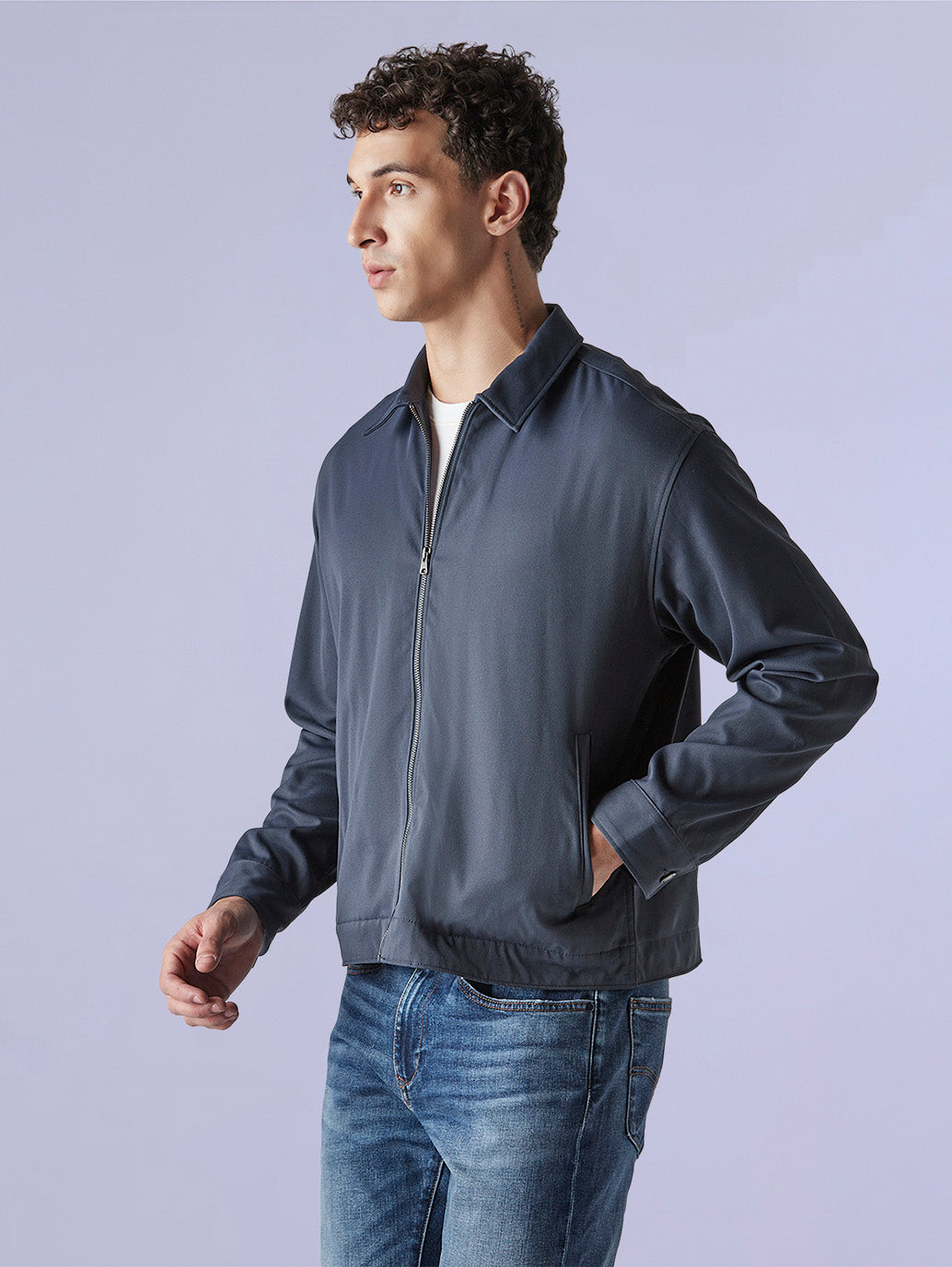 Men's Solid Regular Fit Redloop Denim Tech Jacket - 27637b7c-747e-44fc-bd72-fbfae4cc4e6d View