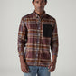 Men's Brown Checkered Relaxed Fit Utility Shirt - Front View