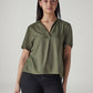 Women's Solid Olive V-Neck Poplin Top - Styleshot View