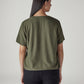 Women's Solid Olive V-Neck Poplin Top - Back View