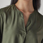 Women's Solid Olive V-Neck Poplin Top - Detail View