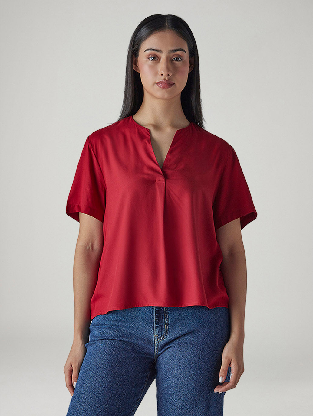 Women's Solid Regular Fit Poplin Top - Front View