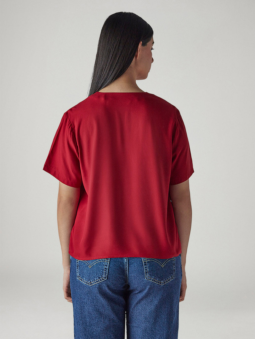 Women's Solid Regular Fit Poplin Top - Back View