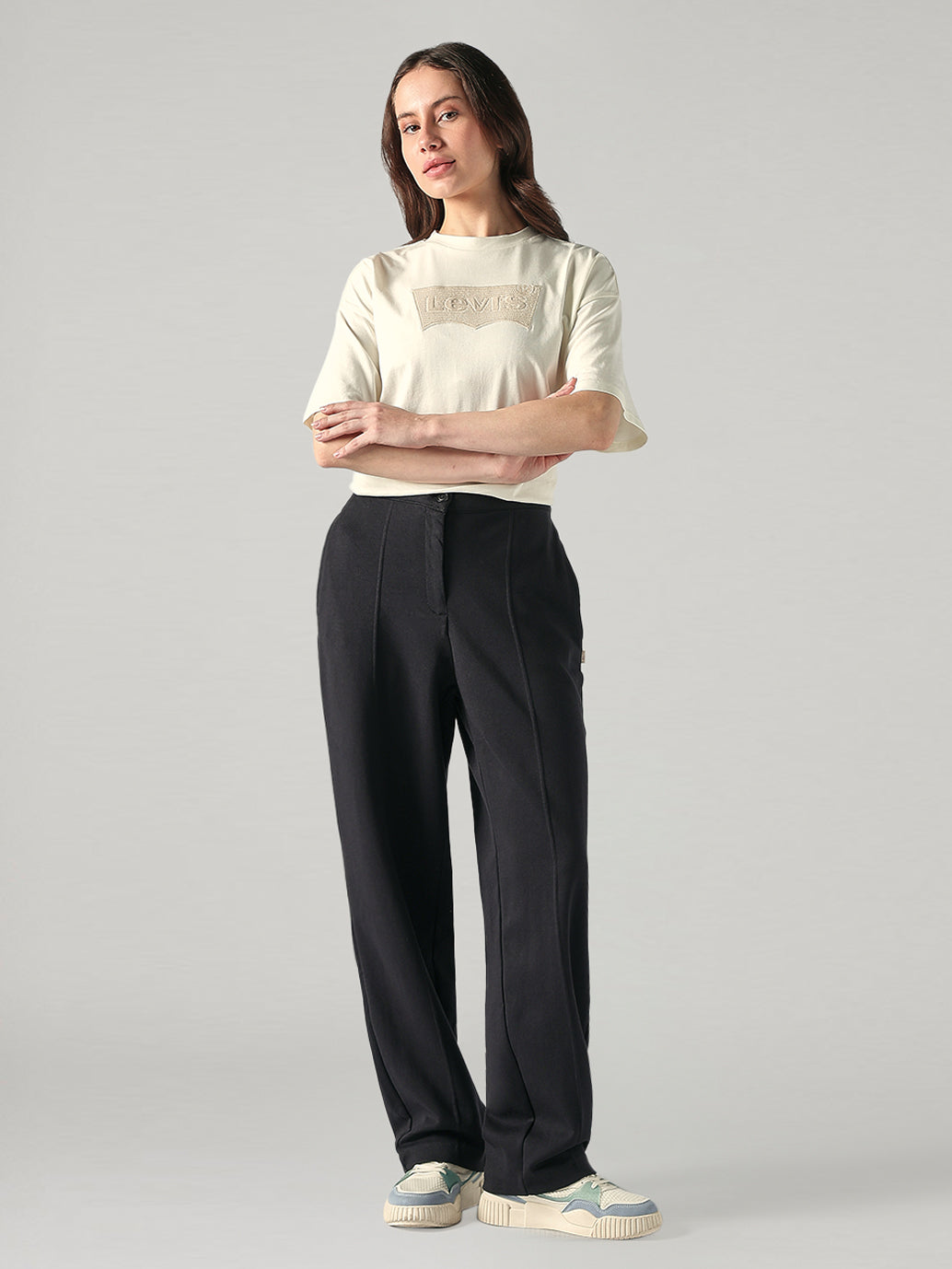 Women's 94 Black Baggy Fit Mid Rise Easy Trousers