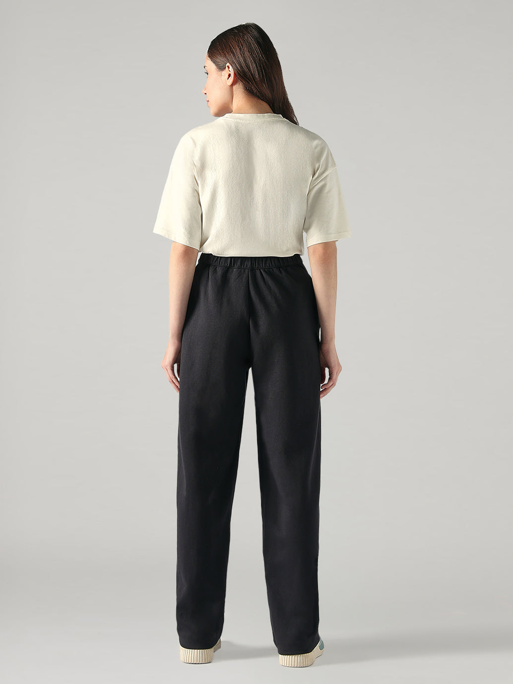 Women's 94 Black Baggy Fit Mid Rise Easy Trousers - Back View