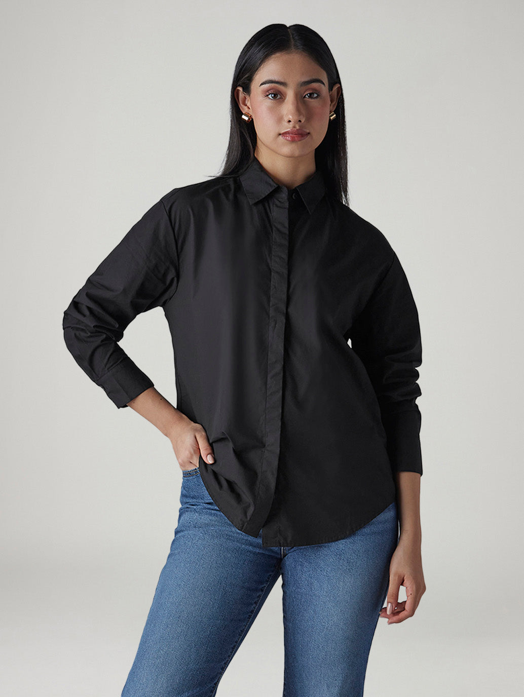 Women's Solid Relaxed Fit Poplin Shirt