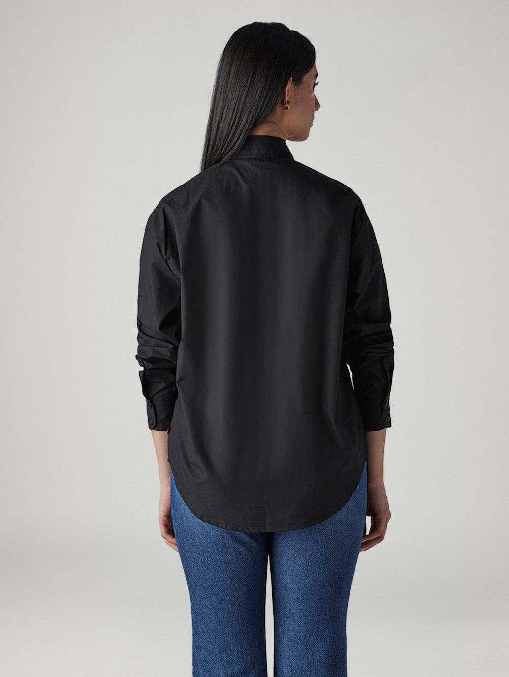 Women's Solid Relaxed Fit Poplin Shirt - Back View