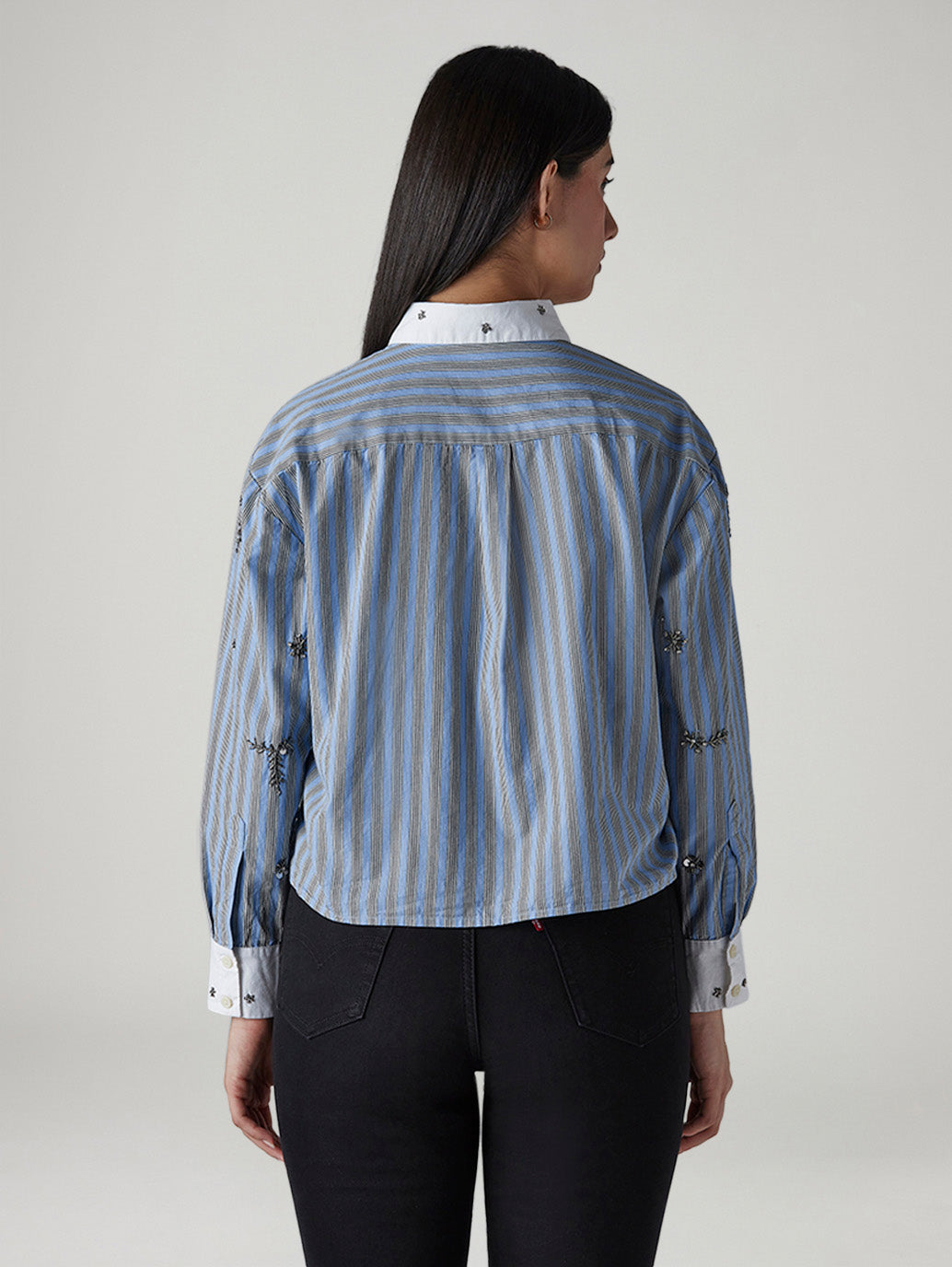 Women's Striped Embellished Relaxed Fit Shirt - Back View
