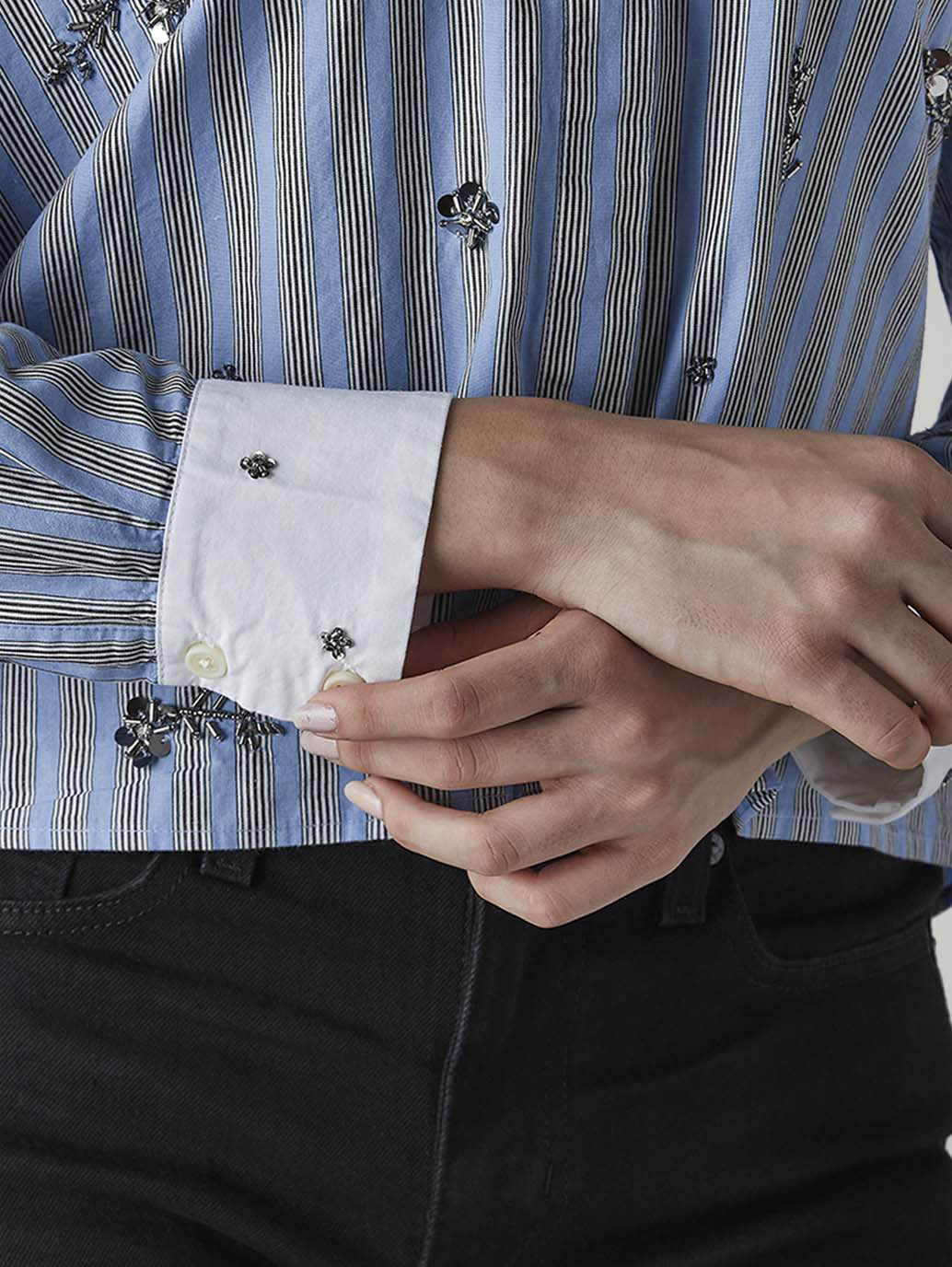 Women's Striped Embellished Relaxed Fit Shirt - Detail View
