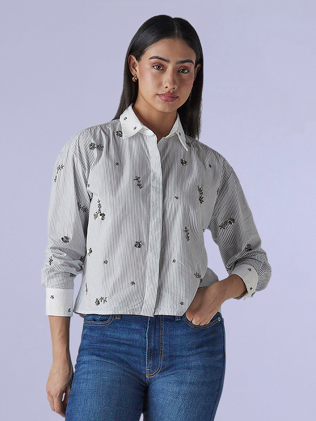 Women's Redloop Embellished Relaxed Fit Poplin Shirt