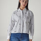 Women's Striped White Relaxed Fit Poplin Shirt - Front View