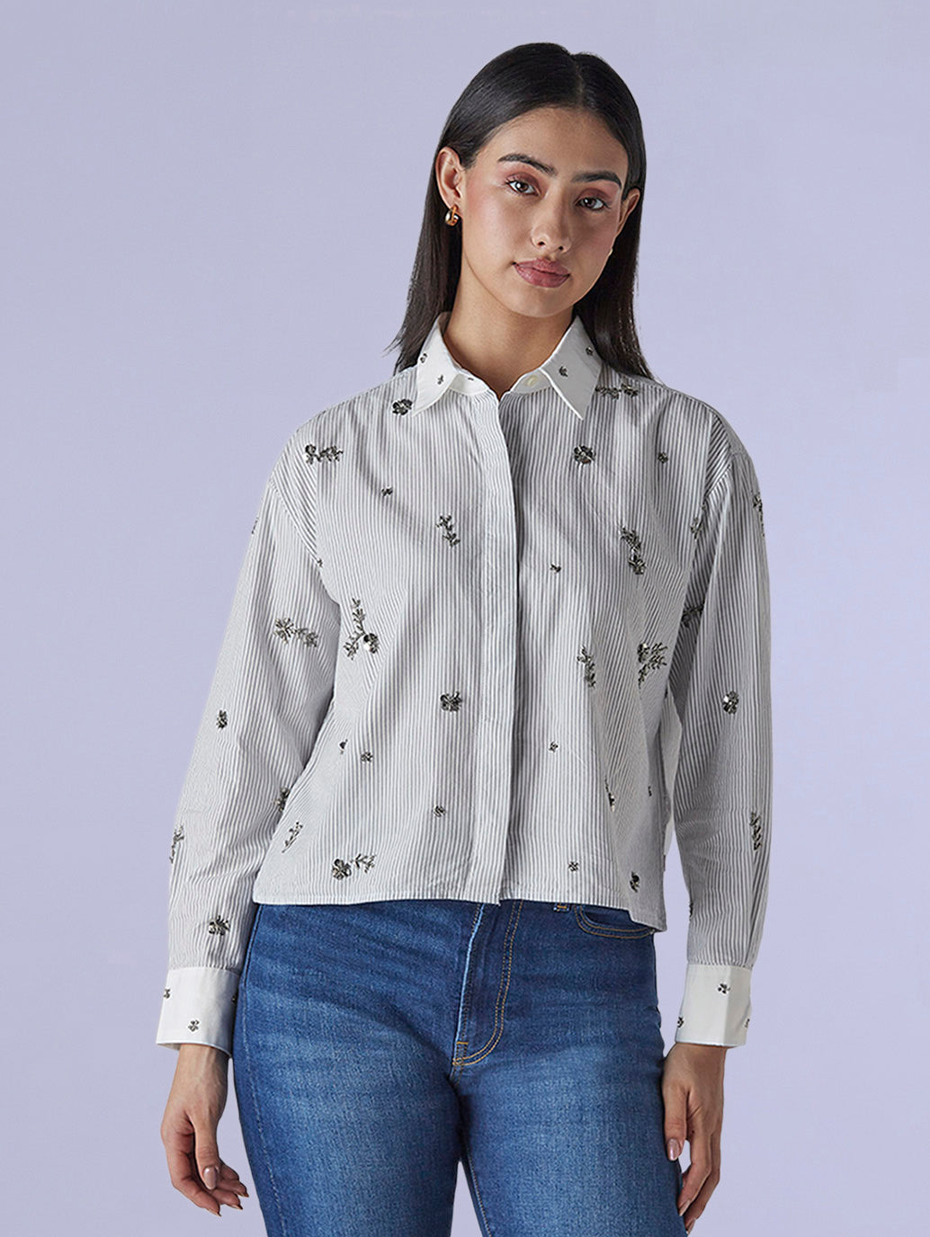 Women's Redloop Embellished Relaxed Fit Poplin Shirt - 267e674d-938d-4c86-bfde-7c1a2bda6ebb View