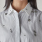 Women's Striped White Relaxed Fit Poplin Shirt - Detail View