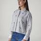 Women's Striped White Relaxed Fit Poplin Shirt - Side View