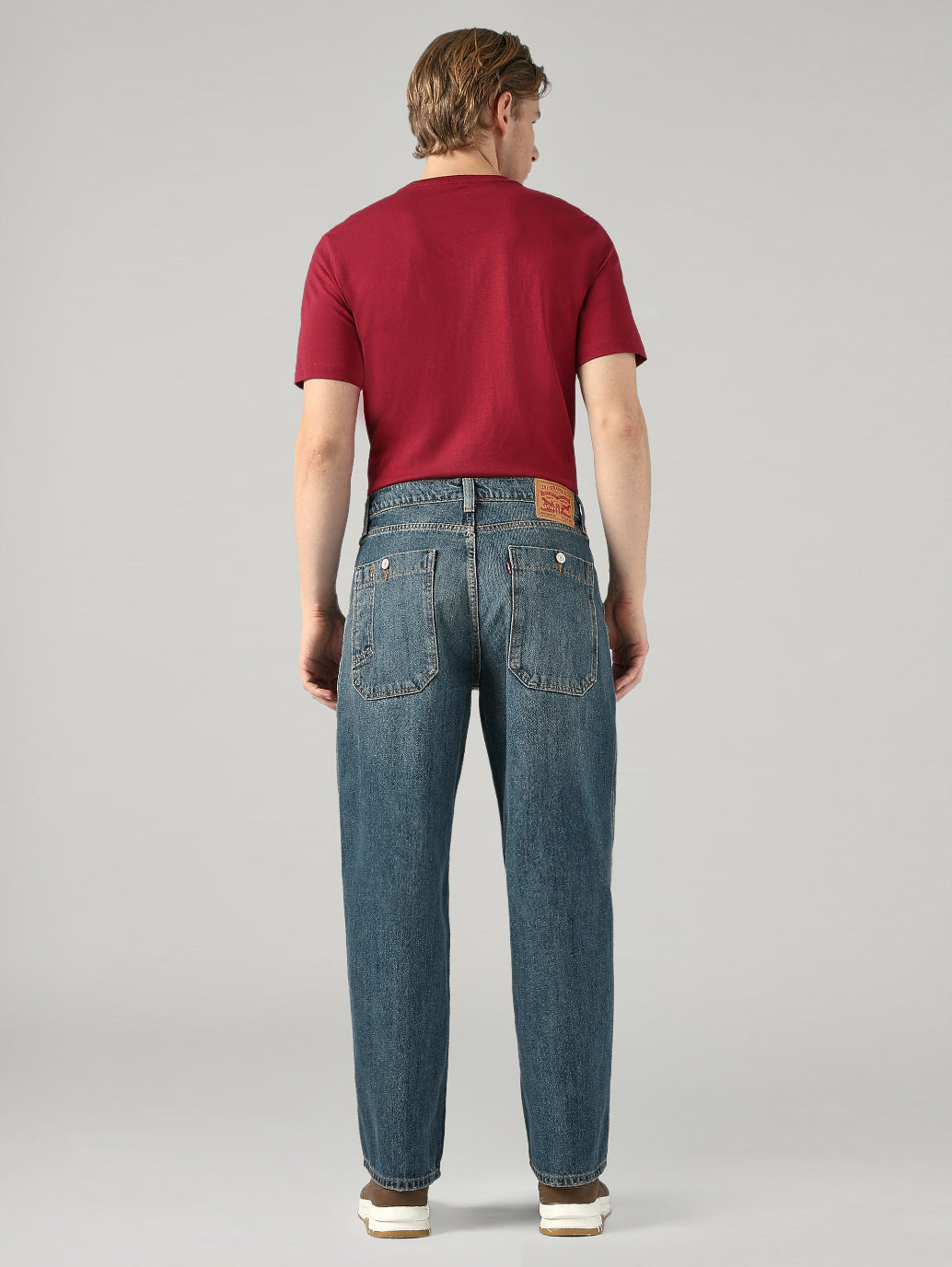 Men's Blue Baggy Fit Mid Rise Jeans - Back View