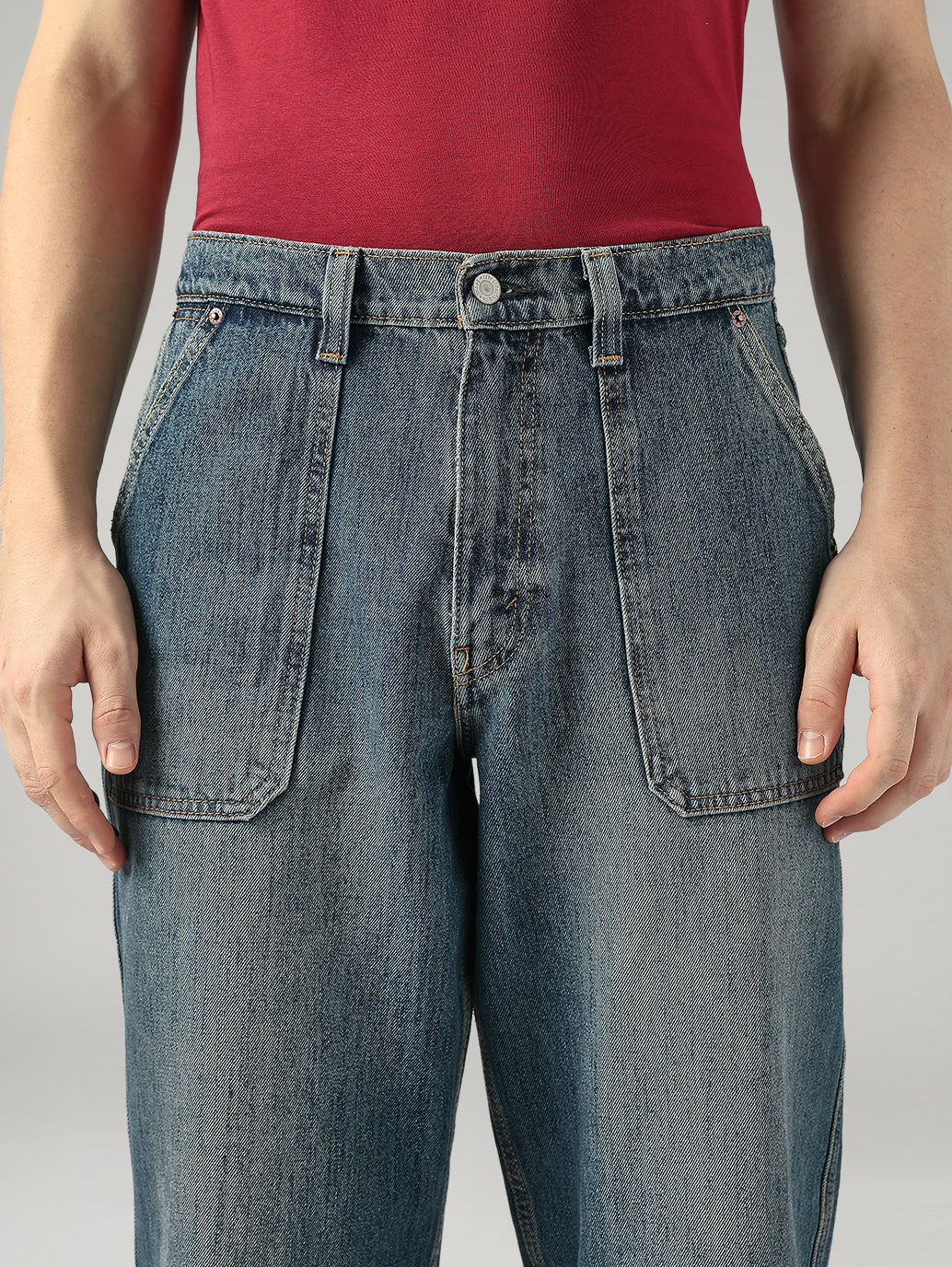 Men's Blue Baggy Fit Mid Rise Jeans - 20 View