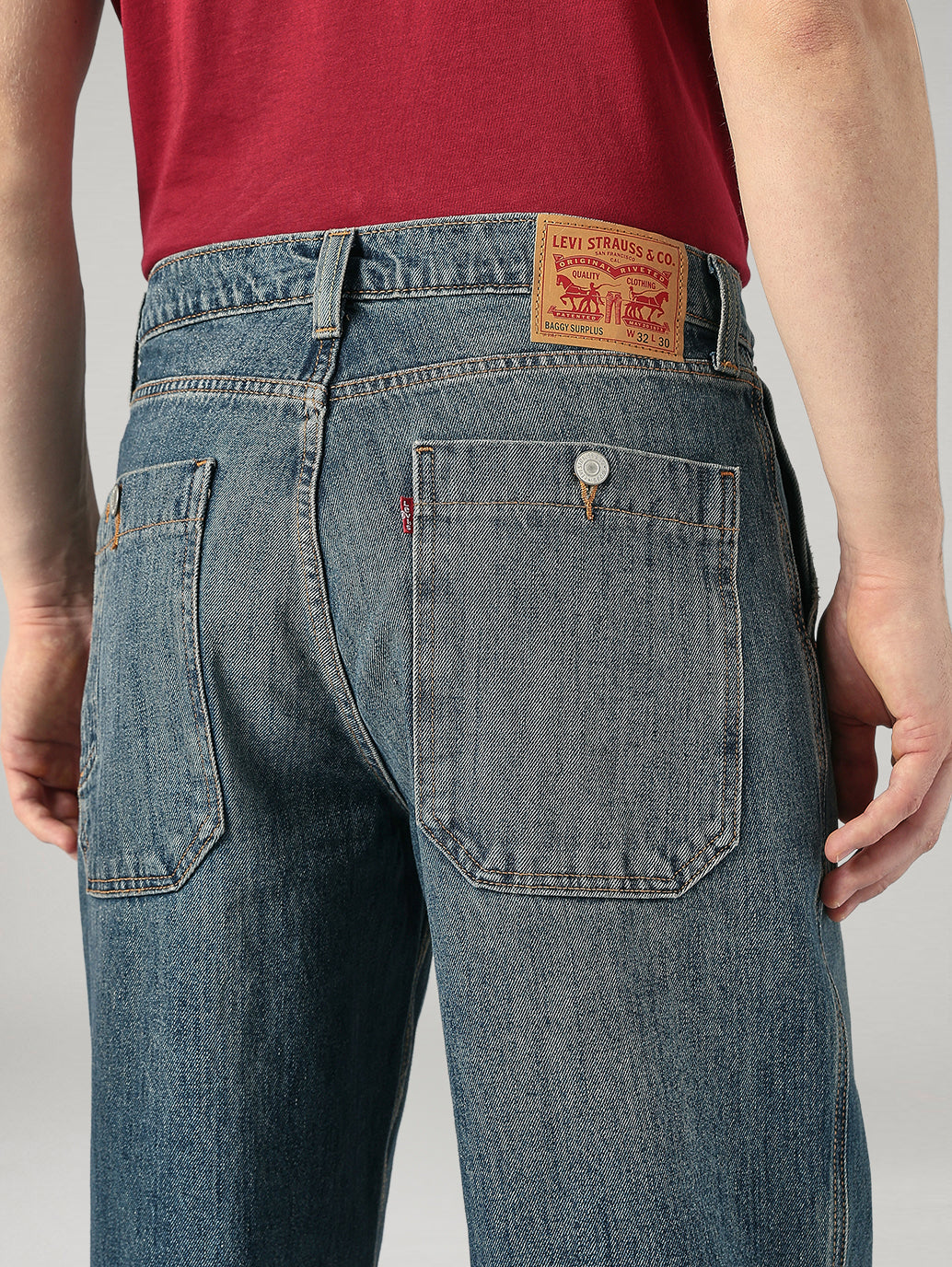 Men's Blue Baggy Fit Mid Rise Jeans - 20 View